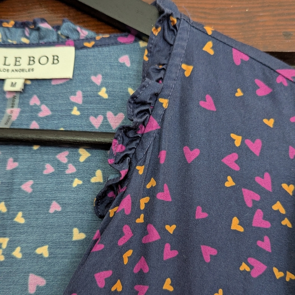 Hale Bob Blue Purple Silk Blend Blouse Hearts Long Sleeve Buttons Medium (Large) - Picture 15 of 16